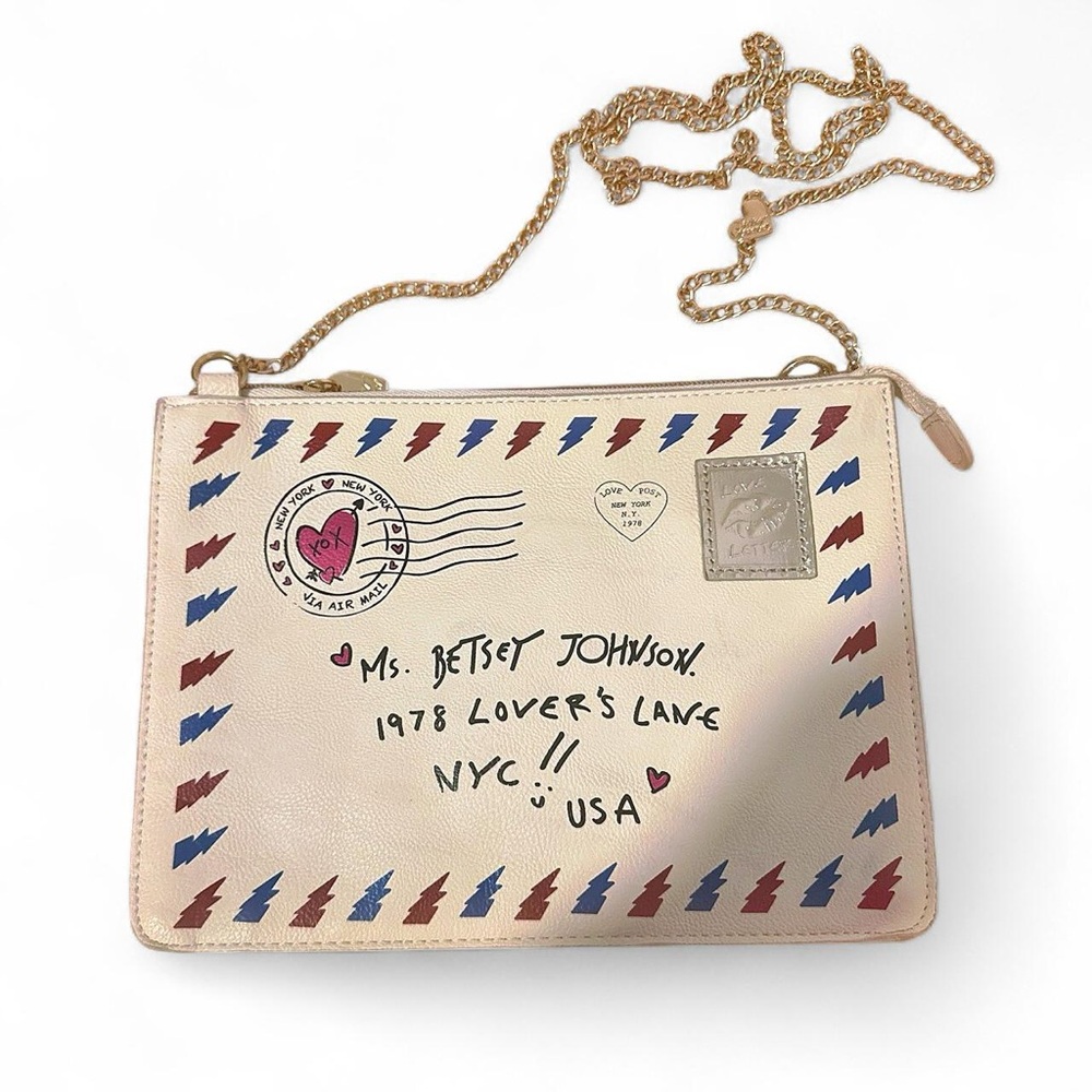 Betsey Johnson Cream Envelope Crossbody with Red & Blue Accents